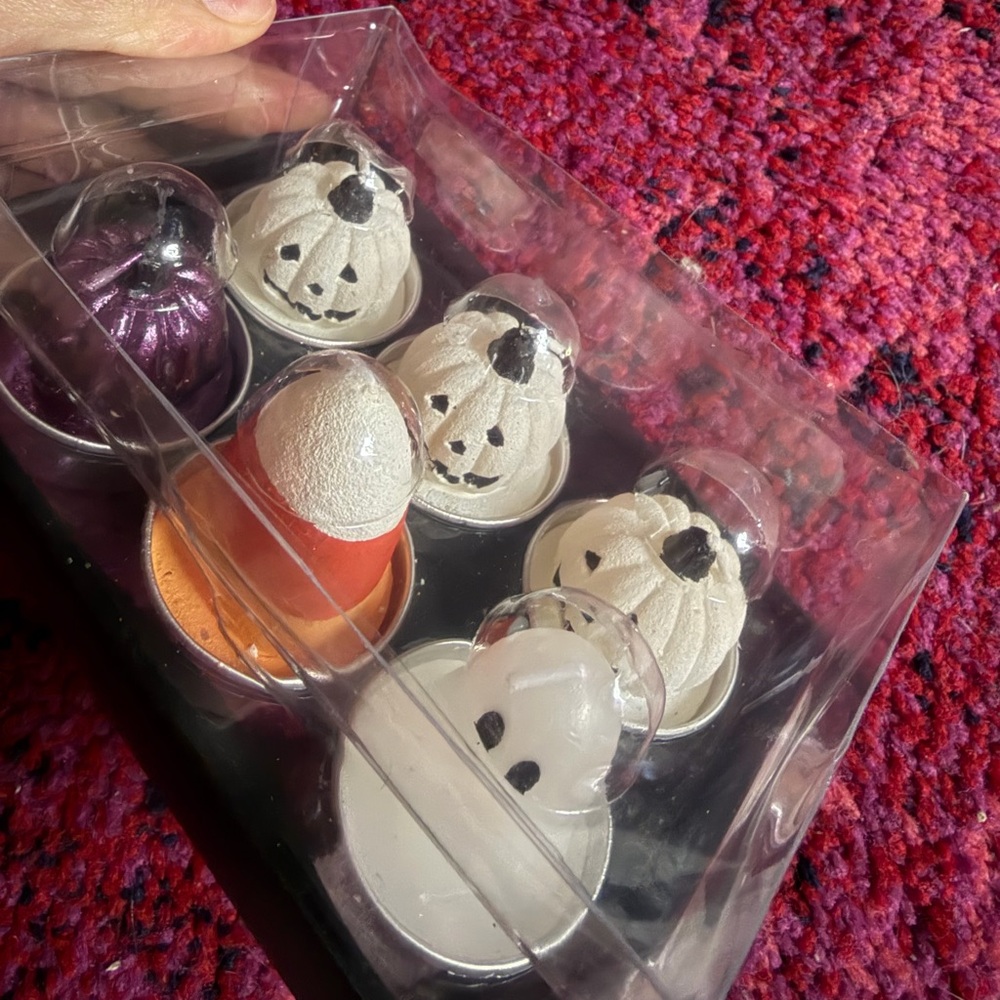 Halloween Ghost Tealight Candles purple pumpkin candy corn